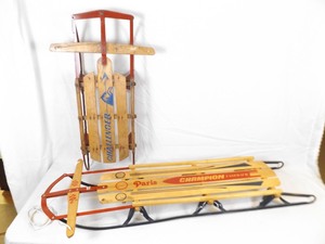 lot 115 image: 2 Vintage Wood and Metal Sleds