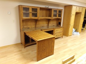 lot 46 image: Solid Oak Modular Lighted Executive Desk