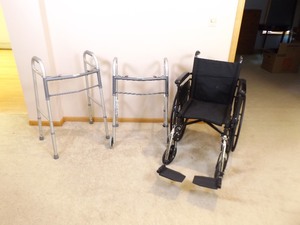 lot 50 image: Newer drive Brand Wheel Chair and 2 Walkers