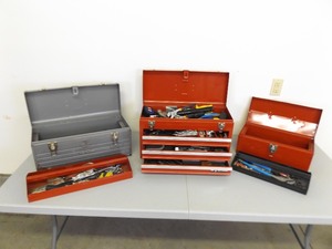 lot 126 image: 3 LOADED with Tools Metal Tool Boxes