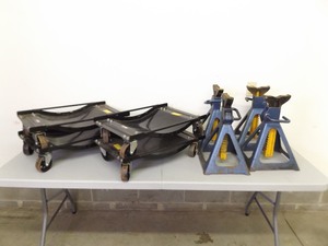 lot 146 image: Set of 4 Car Wheel Dollies and 4 Car Jack Stands