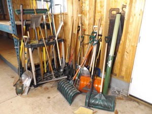 lot 173 image: Large Lot Of Lawn and Garden Tools, Antique Saws, etc.