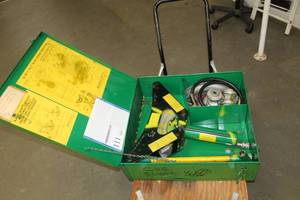 lot 111 image: Greenlee 12 thru 2 One-Shot Lightweight Hydraulic Bender 880,  Rolling Metal Job Box