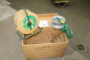 lot 108 image: Lot of (27) Spools of Rope(25),  Greenlee 12 Hook Sheave 6012(1), Wood Crate(1)