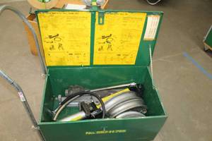 lot 109 image: Greenlee Flip-Top Bender for 1-14 thru 2 Thin-Wall (E.M.T.) 882, Rolling Metal Job Box