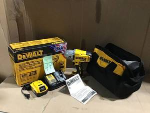 lot 77 image: 20-Volt MAX Lithium-Ion Cordless 12 in. Impact Wrench Kit with (2) Batteries 4Ah, Charger and Contractor Bag in good condition
