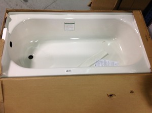 lot 107 image: American Standard New Solar 60 in. Right Hand Drain Rectangular Apron Front Bathtub in White in good conditions