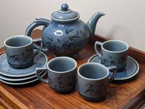 lot 2 image: Siam Celadon Handmade Tea Set feat Blue Glaze