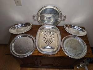 lot 7 image: Serving Trays- Some Silver Some Plated