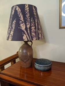 lot 268 image: Mid Century Pinapple Lamp with Batik Lamp Shade