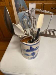 lot 438 image: Cooking utensils and ceramic Jar