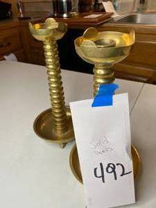 lot 492 image: Solid Brass Candle Holders