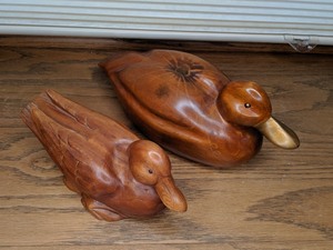 lot 210 image: Pair of Vintage Natural Wood Duck Decoys