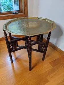 lot 109 image: Vintage Benares Brass Topped Folding Table