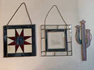 lot 136 image: Three Stained Glass wall hangings