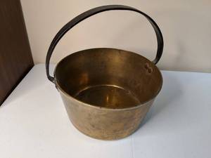 lot 167 image: Antique Brass Bucket with Cast Iron Handle
