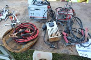 lot 556 image: Lot of (2) Schumacher Charge-Master 4A Battery Charger, Apa 24V Automatic Battery Charger, Jumper Cables