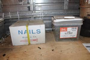 lot 590 image: Lot of (2) Maze & Co. Nails RS Pole Barn Hardened 30D 50lbs. Box, Do It Best Corp Nail Pak 2-38 8d CC Sinker 30lbs. Tub