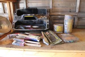 lot 577 image: Tool Caddy, Paint Brushes, Painter Tape, Window and Door Sealing Tape, FastCap Fastedge White PVC Tape Roll
