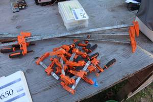 lot 652 image: Lot of (Approximately 18) Slide Clamps, Bar Clamps(x4), Small Hand Clamps