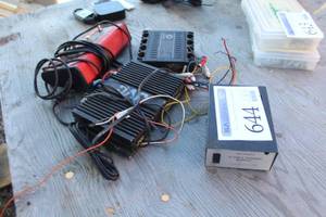 lot 644 image: JVC 50W Amplifier, Clarion 800A Amplifier, Line 6 FB4 Power Converters, Micronta 12V Power Supply