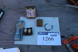 lot 1266 image: Travel Alarm Clock, Wrist Watch, Earrings, Bracelet, and more