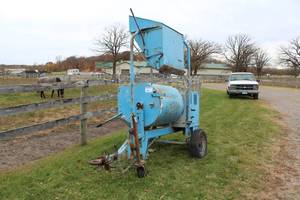 lot 409 image: Commercial Single-Axle Cement Mixer Trailer with Briggs & Stratton Twin 18 IndustrialCommercial Cast Iron Bore Engine