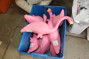 lot 711 image: Lot of (9) Pink Plastic Yard Flamingoes