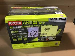 lot 62 image: RYOBI ONE 18-Volt 320 PSI 0.8 GPM Cold Water Cordless Power Cleaner (Tool Only) in good condition