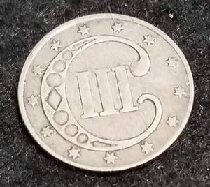lot 03 image: 1852 US THREE CENT SILVER TRIME