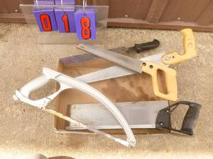 Flat of assorted hand saws. As shown.