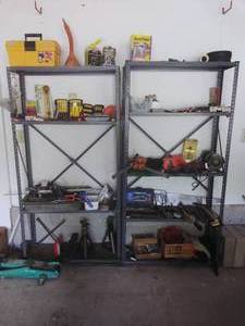 lot 114 image: Two Metal Shelves with Contents