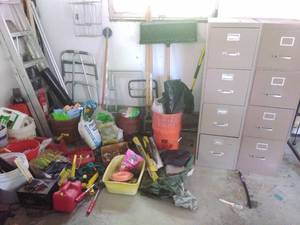 lot 115 image: Two Metal Filing Cabinets & TONS of Garage & Outdoor Items