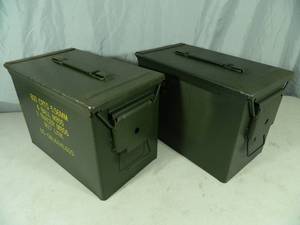 lot 27 image: Pair of Fat 50 Cal Metal Ammo Cans