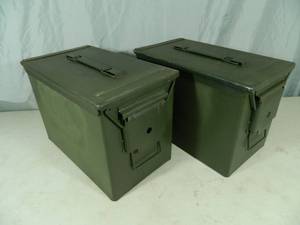 lot 95 image: Pair of Fat 50 Cal Metal Ammo Cans