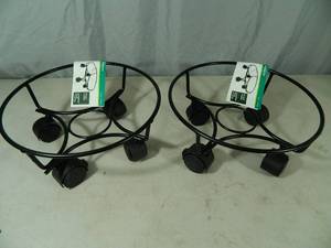 lot 72 image: New Pair of 10 inch Planter Caddies on Wheels