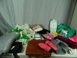 lot 147 image: Large Lot of New Scarves, Hats, Gloves, and More