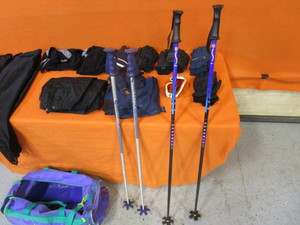 Snow Skiing Lot (2) Sets of Poles, (2) Ski Pants, Gloves, Goggles, Hats