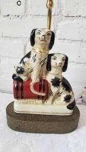 lot 17 image: English Staffordshire Dog Lamp by Connie Pentek