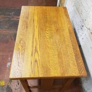 lot 30 image: Antique Prairie Mission Oak Desk