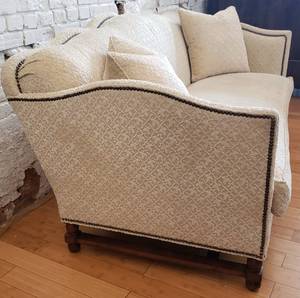 lot 2 image: Butter Yellow Chenille Sofa by Pearson Co. with Pillows