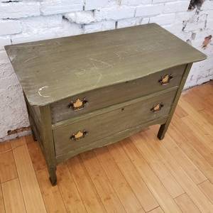lot 32 image: Farmhouse Olive Green 2 Drawer Painted Chest
