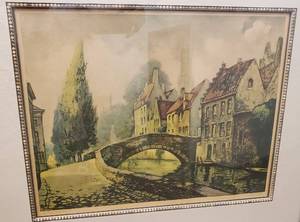 lot 110 image: LA ROUTE SUR LE PORT  Signed Hand Colored Print