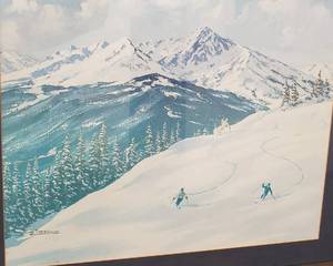 lot 103 image: DOWNHILL SKIERS by Zittel  Framed