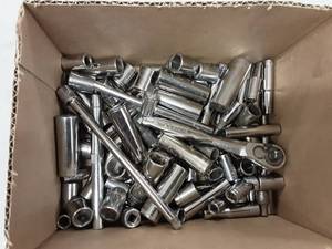 lot 28 image: Large Lot Of 14 Sockets, Ratchet, Extensions, Universal & More.  Mostly Craftsman