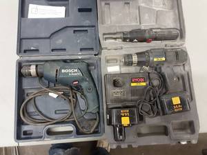 lot 33 image: Bosch 38 Drill & Ryobi 14.4 Volt Cordless Drill, 2-Batteries & Charger
