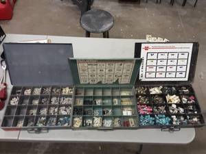 lot 55 image: 3-Organizers Full Of Vintage Car Body Clips (Mostly From 50s & 60s Cars)