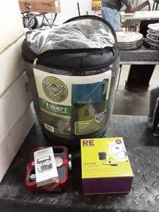 lot 86 image: Sleeping Bag, Eton Solar Link Radio, USB Powered Fan