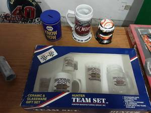 lot 122 image: Brickyard 400 Ceramic & Glass Gift Set, Home Depot Gazing Ball, Winston Cup Mug & Napa Know How Bank