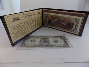lot 98 image: $1 Santa Claus Bill, $2 Bill In Full Color With Certificate